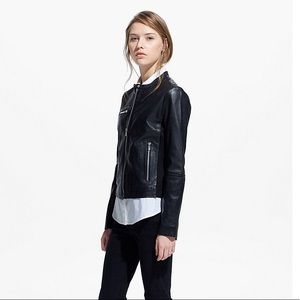MANGO Genuine leather jacket, black